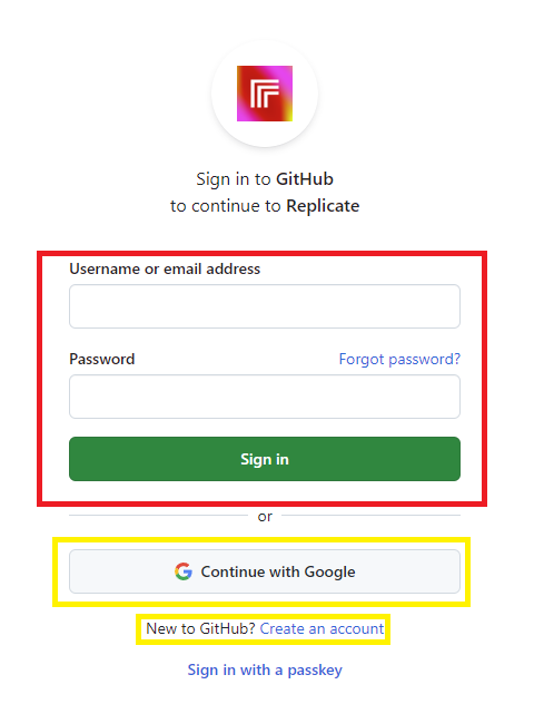Github login or create new account